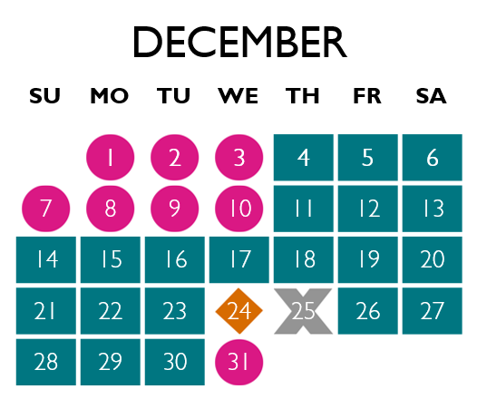Phipps will be open until 11 p.m. on December 5, 6, 7, 12, 13, 14 through 23, and 26 through 30. Phipps will be open until 10 p.m. on December 1, 2, 3, 4, 8, 9, 10, 11 and 31. Phipps will close at 5 p.m. on December 24. Phipps will be closed on December 25.