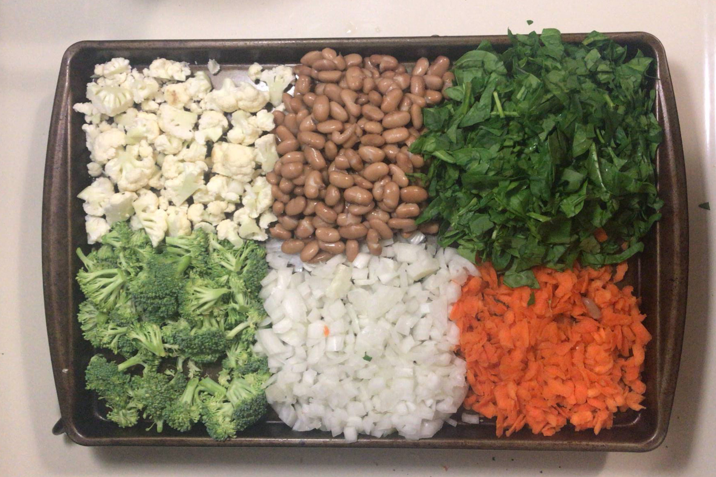 vegetables on cookie tray