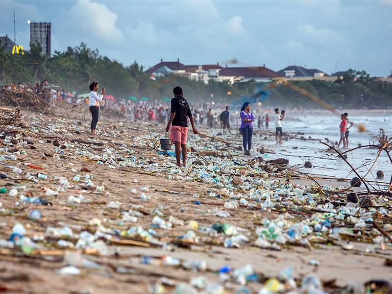 Littered beach