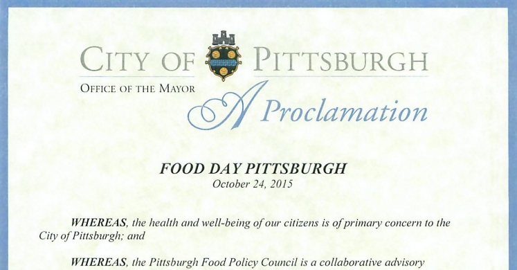 Policy Update: Annual “Food Day” Declared in Pittsburgh and Allegheny County Policy Update: Annual “Food Day” Declared in Pittsburgh and Allegheny County